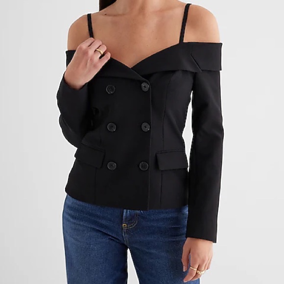 Express Women’s Off The Shoulder Double Breasted Blazer Size 4 - Picture 1 of 12